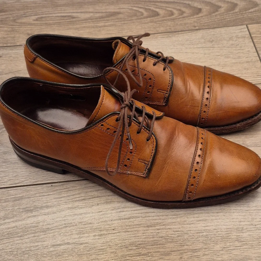 ALLEN EDMONDS Clifton Tan Brown Leather Sz 7 D Mens Captoe Oxfords Dress‎ Shoes